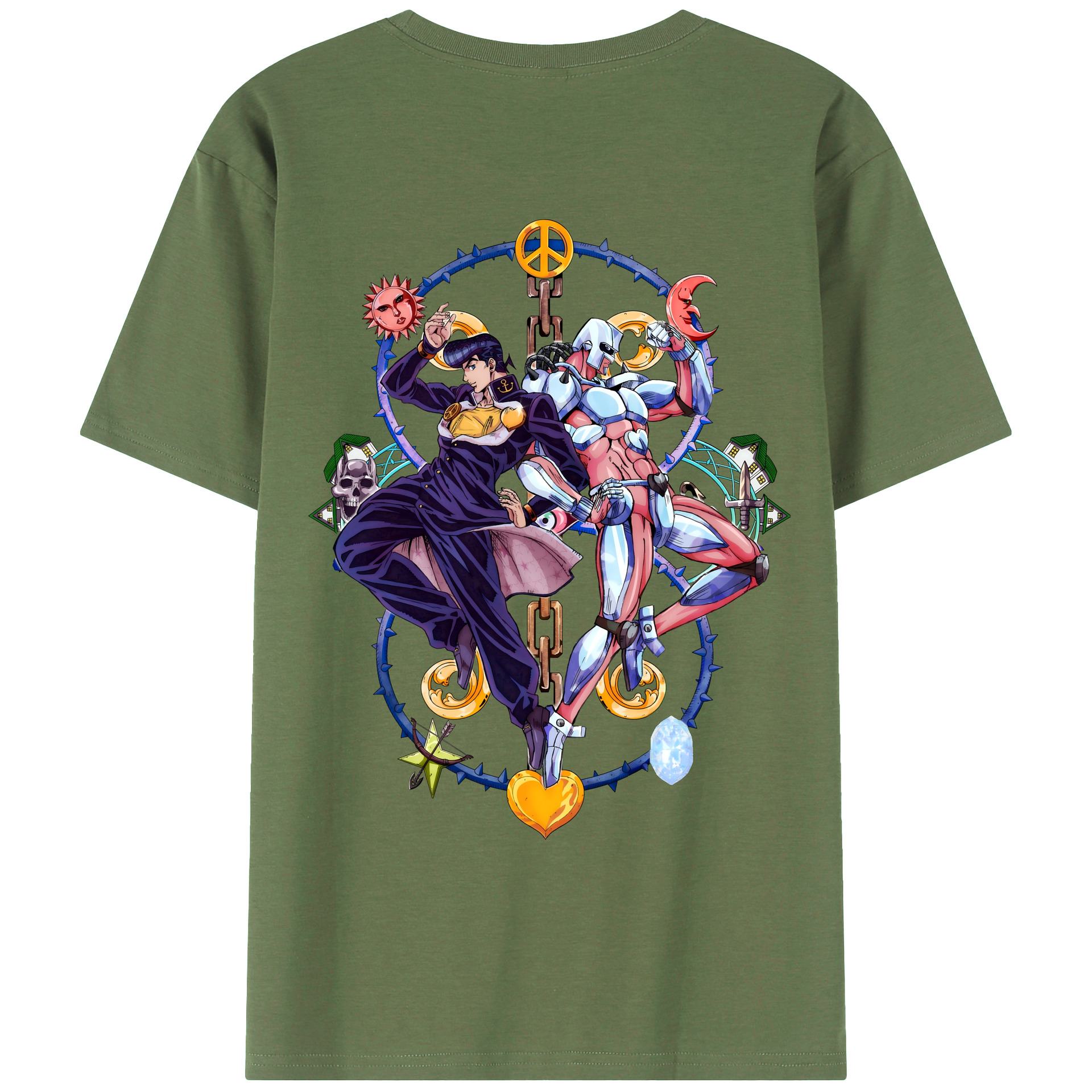 （画像用） ジョジョの奇妙な冒険 ひがしかた じょうすけ JoJo's Bizarre Adventure Higashikata Josuke 綿100％ メンズ半袖Tシャツ（バックプリント） 通気性